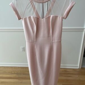 Size 6 ballet pink Maggie London sheath. Illusion chest and shoulders.